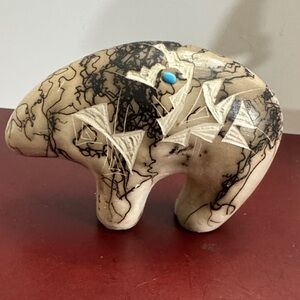 Navajo horsehair pottery bear sculpture Handcrafted Ceramic Bear Sculpture